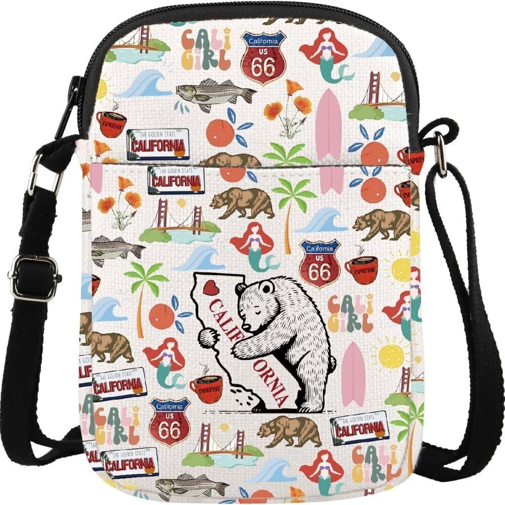California State Symbols Crossbody Bag Canvas Compact Gift for California Lover